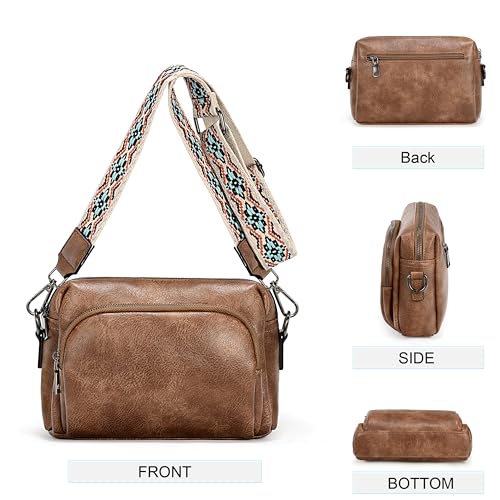 UTO Crossbody Bags for Women Triple Zipper Purse Leather Handbag with Colored Adjustable Wide Shoulder Strap4