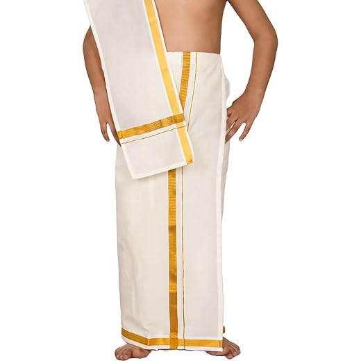 Kerala Cotton Kasavu Mundu Dhoti Offwhite