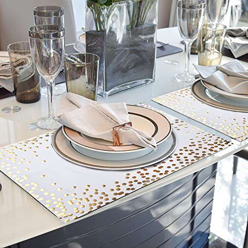 Augisteen 45 Pieces Gold Foil Paper Placemats White And Golden Dots Place Mats Disposable Decorative Paper Table Mats Rectangle Party Place Mats For Birthday Wedding Baby Shower Party Dining Decor thumb #6