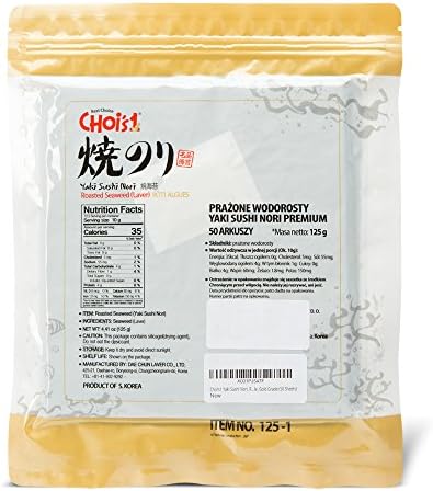 DAECHUN Sushi Nori Seaweed, Roasted, Resealable, Gold Grade Laver (50 Full Sheets) 125g
