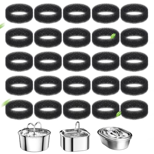 25 Pack Cat Fountain Sponge Pet Water Round Filter Foam for Cat Drink Fountain Filter Sponge Replacement for 2.5 L/84 oz 2.2 L/ 74 oz Compatible with SMA-800 Water Pump (Black