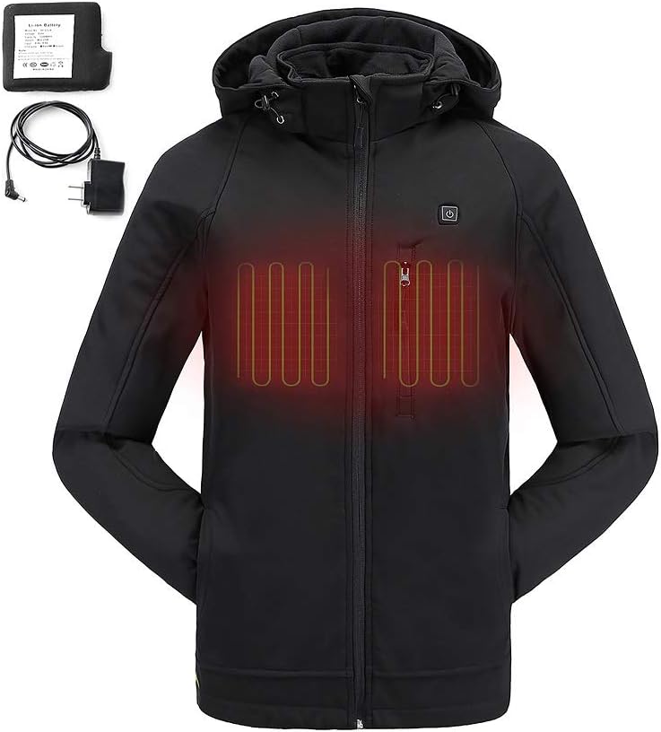 Heated Jackets for Men Slim Fit Soft Shell Winter Jacket with Battery and Charger XL Black