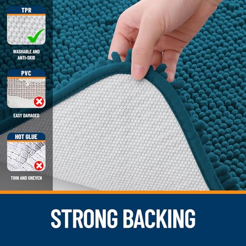 Image of OLANLY Bathroom Rugs Sets 2 Piece, Soft Absorbent Chenille Bath Mats Area Rug Set, Non-Slip, Quick Dry, Machine Washable Bath Mats for Bathroom, Home Decor Accessories (47 inchx20 inch+24 inchx16 inch, Peacock Blue)
