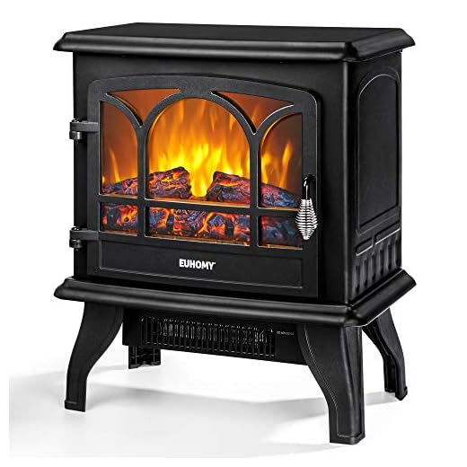 EUHOMY Electric Fireplace Stove , 20" Indoor Electric Fireplace Heater with Realistic Flame Effect, 1400W Space Heater for Quick Installation, Overheat Auto Shut Off Safety Function, CSA Certified