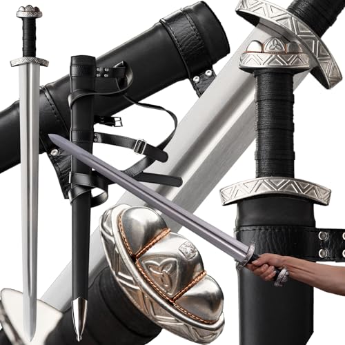 Fidestisan 36inch Handmade Medieval Knight Real Viking Arming Sword Riveted Single-Handed Full Tang Hand and A Half with Black Scabbard/Sheath Traditional