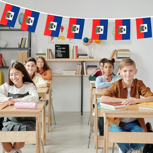 Image of Haiti Flags Haitian String Flag Banners for Patriotic Events Independence Day Sports Bars Inside Outside Decorations 33 Feet 30 Flags