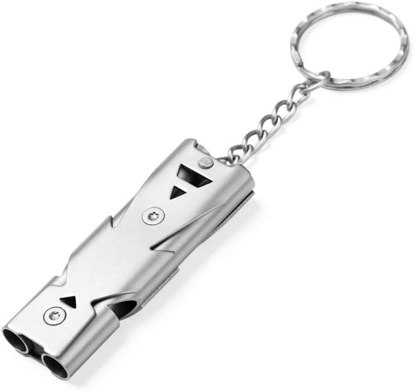 GZQ Signal Whistle Outdoor Double Tubes Emergency Survival Whistle Key Chain High Decibel Life Saving Whistle for Camping Hiking Sports Dog Training (Silver+Grey（Pack of 2）) : Sports & Outdoors