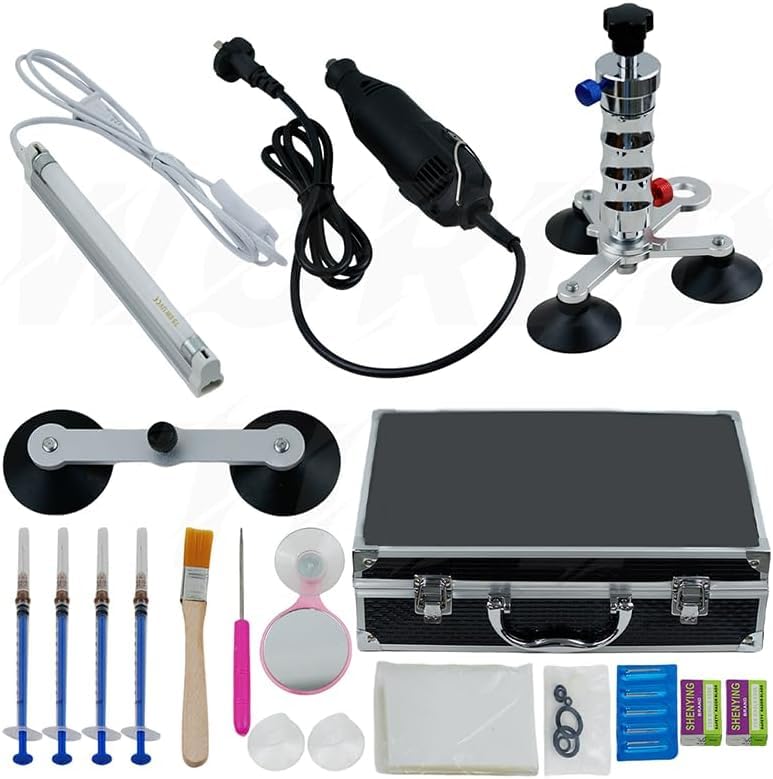 MKPARTY Car Front Windshield Repair Kit, Car Glass Crack Repair Professional Accessories Toolbo Auto Can Repair Cracks Impact Cracks Fix All Types Stainless Steel Vacuum Injection Pump