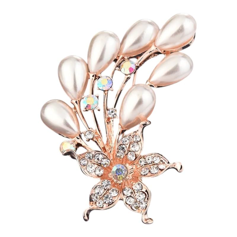 Rose Gold Pearl Bouquet with Crystal Flower Base Brooch Pin, Alloy, Modern, Lobster Claw Clasp-image-48