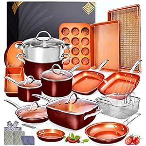 Home Hero Copper Pots and Pans Set -23pc Copper Co...