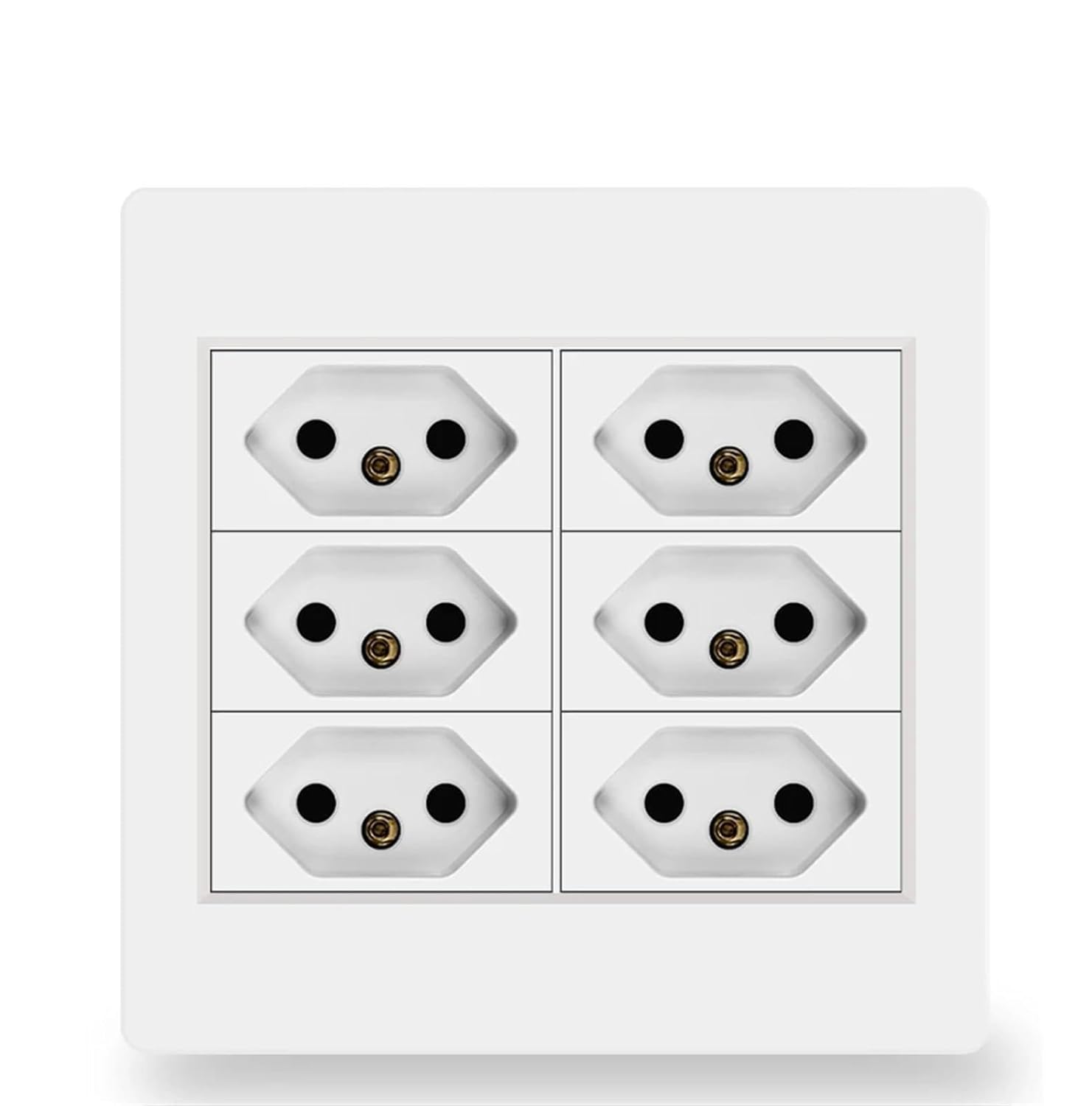 Brazil Standard Power Outlet, AC 110V~250V, 120mm*120mm No Logo Plastics Panel, 10A / 20A BR Wall Embedded 6 Plug Socket(White (10A))