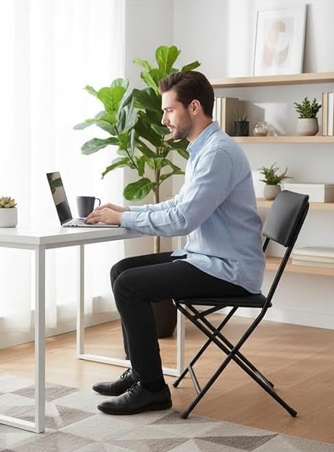 Image of Bhavane Furniture Portable Folding Chair with Soft Cushioned Seat | Heavy Duty Foldable Metal Chair | Space Saving Chair for Home, Office, Dining, Balcony, Camping, Events & Guest Seating