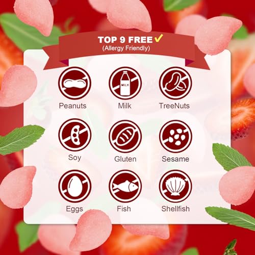 Image of Soft & Chewy Candy 7 PK, Marshmallows Gummy Candies Bulk, Strawberry Flavor | Sweet & Sour Chews Candy Gummy Net 350g, Fruit Flavors, Major Allergy Friendly, Individually Wrapped Fruity Snack Packs