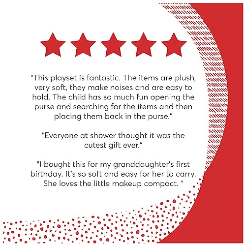 baby gund play soft collection my first purse 5-piece plush playset with rattle mirror and crinkle plush toys sensory toy for babies and newborns 8