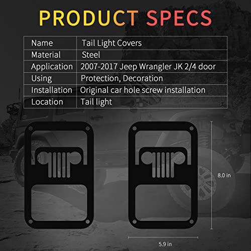 Datou Boss Tail Light Covers Taillight Guard Compatible With Jeep Wrangler Jk 2007-2017 - Pair, Black, Contains Screw Fittings #TOP6
