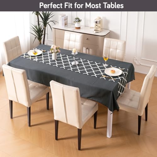Image of HOKIPO Modern Grace Table Cloth for 6 Seater, 55x86 in, Grey Trellis