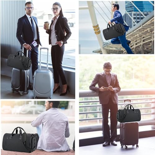 Image of Handcuffs Garment Duffel Bag Convertible Large Carry On Bags for Travel with Shoulder Strap | Hanging Suit Luggage Bag for Men & Women | Business Travelling Gifts (Black)