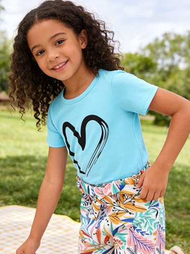 Image of KIDLAGA Toddler Kid Girl Outfits Clothes Floral Short Sleeve T-Shirt Top + Waist Pocketed Summer Short Sets 4-7T Girl Clothes