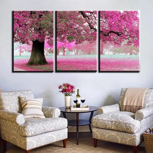 Impression sur toile moderne paysage abstrait arbre rose triptyque 40x60 - 3