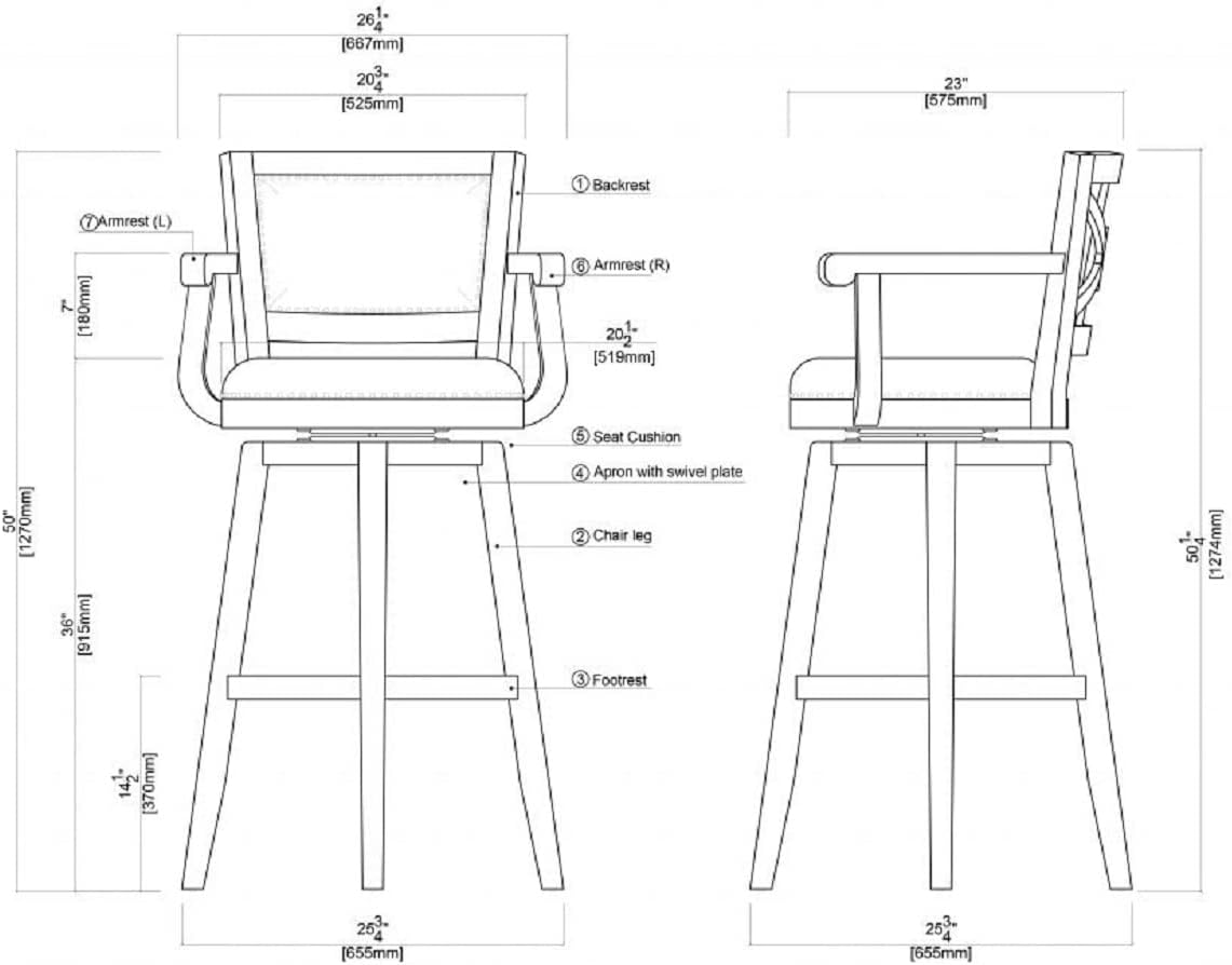 Boraam Broadmoor Extra Tall Swivel Bar Stool with Arms, Brown/Cappuccino
