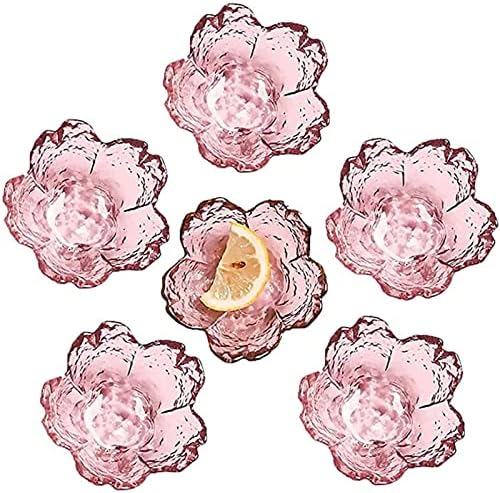 Glass Bowls Set of 6 Cherry Blossoms Colors&Design,Appetizer Plates, Tea Bag Holder, Small Dip Bowls for Snack Sauce, Jam, Sushi, Side Dish