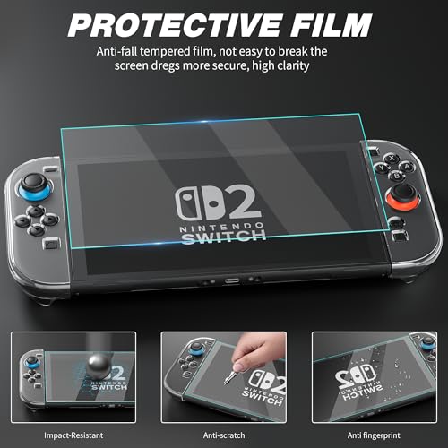 PAWDIARY Clear Dockable Case for Nintendo Switch 2 2025, Slim Switch 2 Accessories Kit Skin with HD Screen Protector & 8 Thump Caps, PC Hardshell Design with Anti-Scratch, Waterproof, Shockproof - Image 3