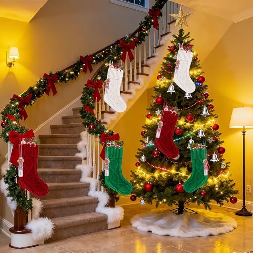 Personalized Christmas Stockings, 18" Stranded Knit Hanging Stockings, DIY Gingerbread Man Name Tag + Alphabet Stickers, Family Holiday Parties, Mantel Decorations (6 Pack, Burgundy, Green, Cream) by ciemon - Image 7