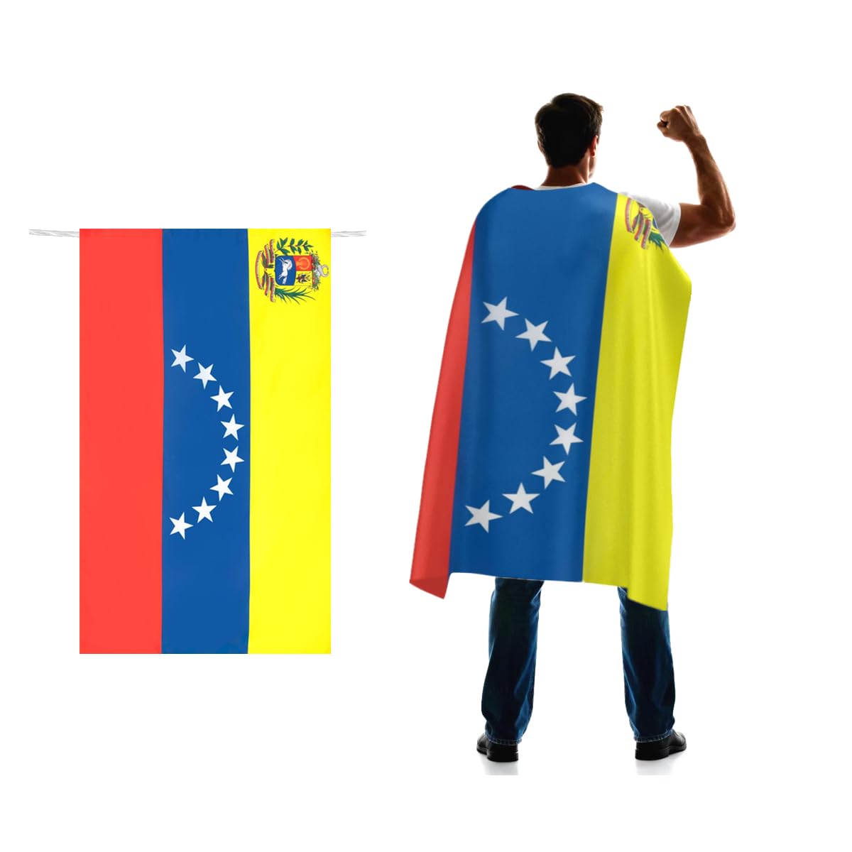 Venezuela 8 Stars Flag Cape 3x5 FT for Independence Day Holiday Costumes Celebrati,150D Premium Polyester,Bolivarian Republic of Venezuela Patriotic Flags Costume Cloak.