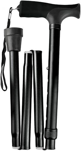 Blue Jay An Elite Healthcare Brand Bastón plegable con agarre cómodo en color negro  Altura ajustable y ligera punta de goma bastón de 33 a 37