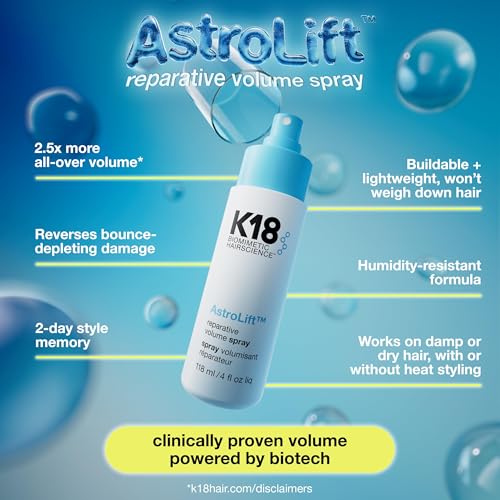 K18 AstroLift™ Reparative Volume Spray, 2-Day Hair Thickening + Hold For Thin, Fine, Fragile Hair, Non-Sticky, Non-Crunchy, Humidity-Resistant Volumizing Spray, 1.6 Fl Oz