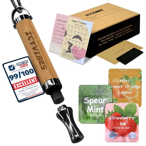 Premium Flavored Wooden Oral Inhaler vaporless Device with 15 Filters Upgraded Herbal Extracts Portable Natural Breathing Support Aroma Free Ideal Gifts for Men & Women Unique Ripple (Dark Wood)