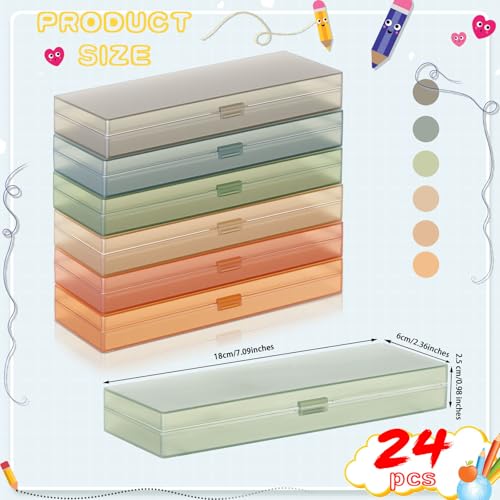 Image of Fainne 24 Pcs Plastic Pencil Case Bulk Pencil Boxes Plastic Stationery Case Frosted Pen Box Pen Holder with Hinged Lid Snap Closure for Office(Single Layer,Morandi Colors,7.09 x 2.36 x 0.98 Inch)