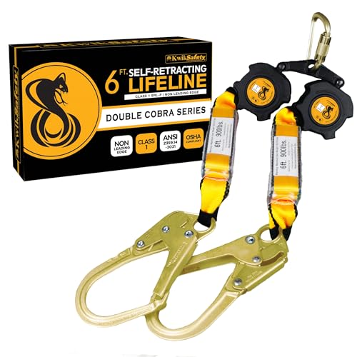 Image of KwikSafety - 6' COBRA Web Twin-Leg Self Retracting Lifeline [NO Tangle Web] Class 1 Retractable SRL Lanyard ANSI OSHA