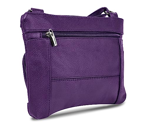 Leather Wide Crossbody Bag - Super Soft & Durable Crossbody Bags For Women Trendy - Messenger Handbag With Adjustable Strap (7” L X 9” W) (Purple) #TOP1