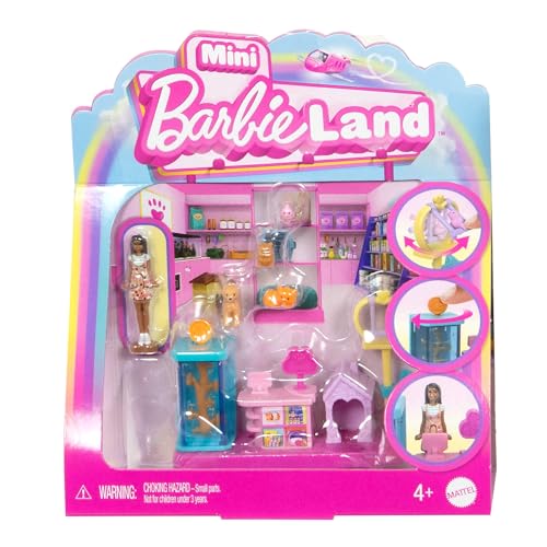 Barbie Mini BarbieLand Collectible Pet Boutique Playset with 1.5-Inch Doll, Pet Product Di