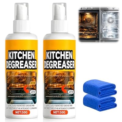 GreaseKiller BBQ Grill Cleaner Spray, Heavy Duty Kitchen Degreaser Foaming Spray, Outdoor Grill Degreaser for BBQ Grate, Oven, Range Hood, Smokers, Removes Caked-On Grease & Baked Food Residues(2PCS)