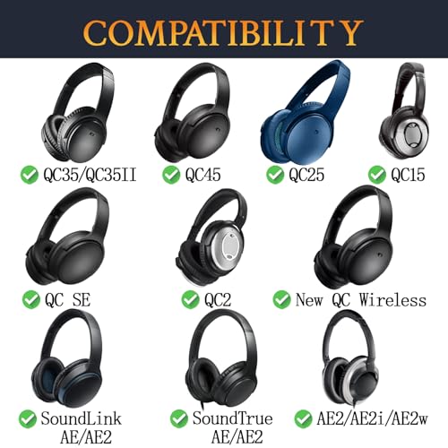 Image of SoloWIT Protein Leather Earpads Cushions for Bose Headphones, Replacement Ear Pads for Bose QuietComfort 15 QC15 QC25 QC2 QC35 /Ae2 Ae2i Ae2w /SoundTrue & SoundLink Around-Ear Series - Navy Blue