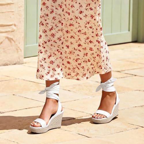 Image of DREAM PAIRS Women's Espadrille Wedge Sandals | Espadrilles wedges tie lace up sandals,Ankle strap platform dressy shoes,Comfortable open toe sandals