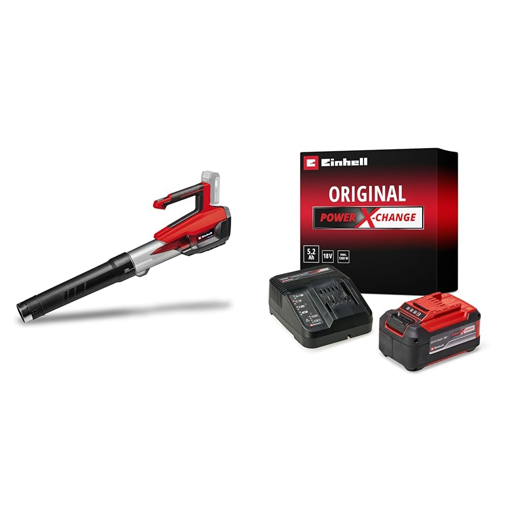 Einhell GP-LB 18/200 Li E - Solo, Akülü Yaprak Üfleme + Einhell 18V 5,2 Ah PXC Starter-Kit (Başlangıç Seti), Akü ve Şarj Cihazı