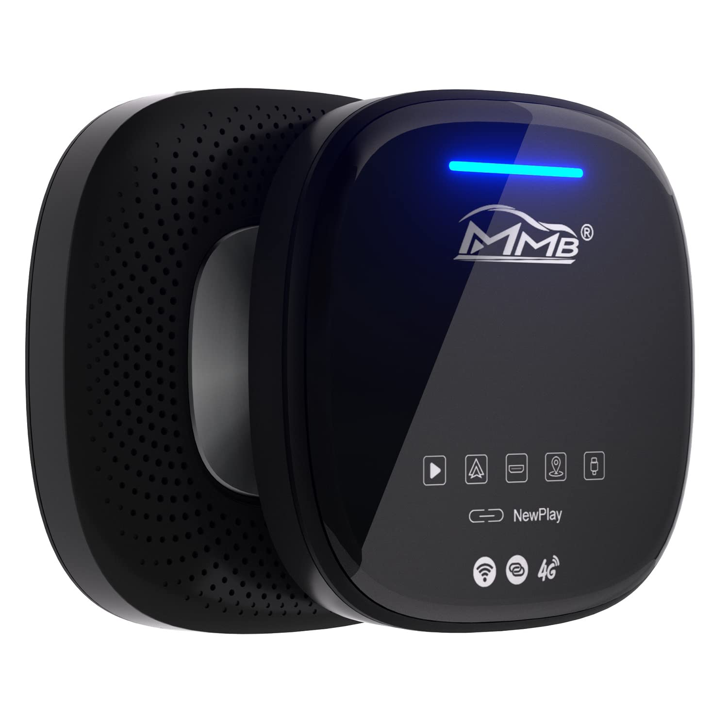 MMB MAX Wireless CarPlay Android Auto Adapter Multimedia Video Box Online Google Store Ai Box, with Android 10 System, 8 Cord & 4+64G Support 4G Band, Support Max 256G TF Card, Stream to Your Car