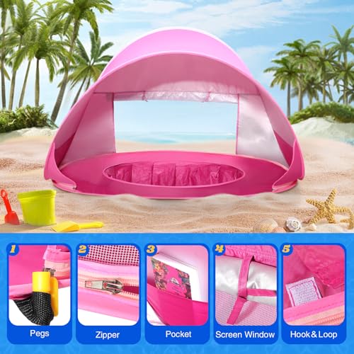 Image of Monobeach Baby Beach Tent Pop Up Portable Shade Pool UPF50+ UV Protection Sun Shelter for Infant with Easy Set Up Canopy (Pink Beach Tent)