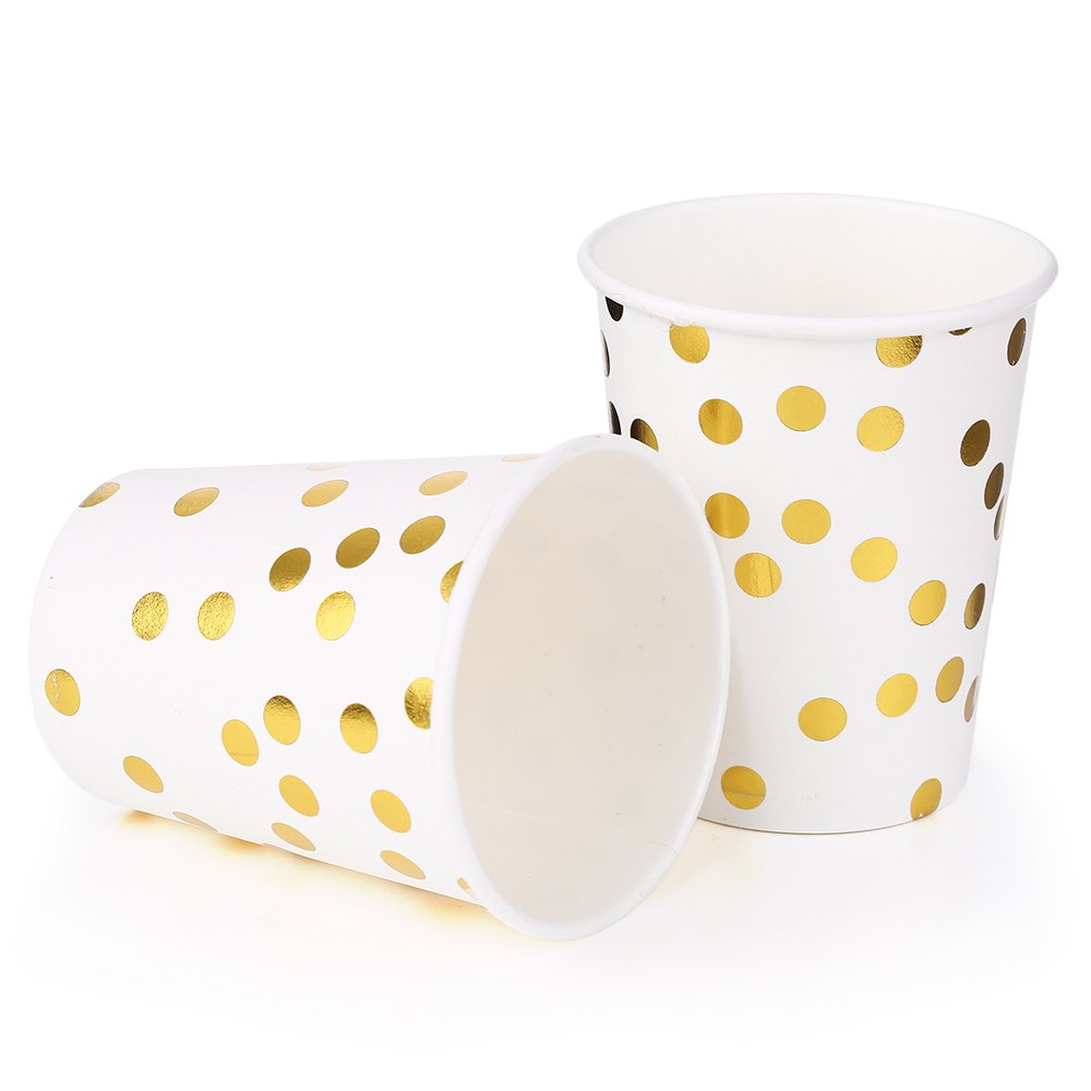 180pcs jednorazowe kubki papierowe Zestaw Golden Polka Dot Drinkware naczyń do zgromadzeń Wesela DIY Projekty