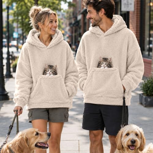 Cat Hoodie with Pouch Fleece Kangaroo Pockets Dog Carrier Hoodies White L - image 2