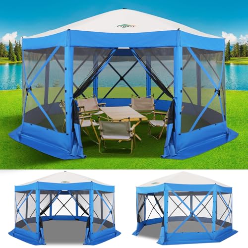 Image of COBIZI 15x15 FT Pop Up Gazebo - Canopy Tent, Large Gazebos On Clearance,Instant Screened in Gazebo,carpas para Patio,Portable Screen Tents for 12-15 Persons Outdoor Camping, Backyard, Blue