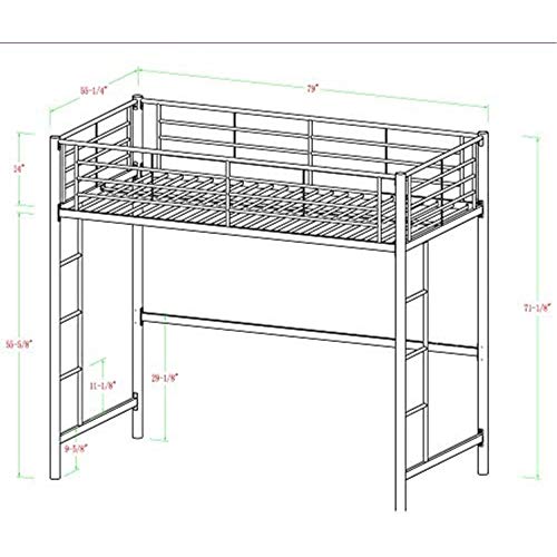 Walker Edison Timothee Urban Industrial Metal Double Over Loft Bunk Bed, Full Loft, Black #TOP2