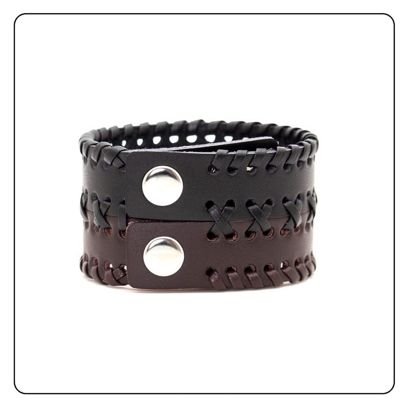 Punk Rock Wide Cuff Wristband Braided Leather Bracelet3