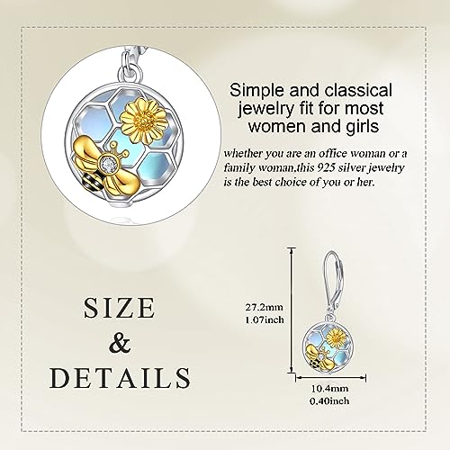Image of LUHE Bee Earrings for Women 925 Sterling Silver Bumble Earrings with Honeycomb Honeybee Jewelry Dangle Gifts for Women