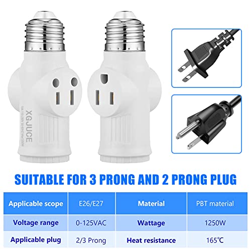 3 Prong Light Socket to Plug Adapter,E26 Outdoor Light with Outlet,E27 Light Bulb to 2/3 Prong Outlet Plug Splitter Converter for Garage Porch CCTV Camera (1, White) - Image 3