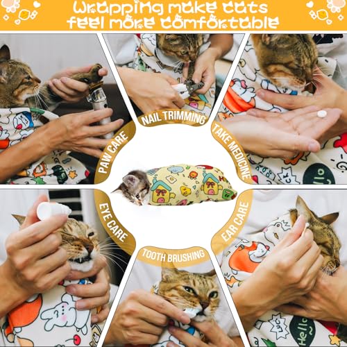 Image of AIERSA 2pcs Cat Wrap for Cutting Nails and Grooming, Cat Restraint Wrap for Nail Clipping, Self-Adhesive Fabric Cat Swaddle Burrito Wrap for Nail Trimming, Cat Grooming Supplies
