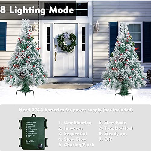 2.5Ft Outdoor Christmas Tree Snow Flocked Pathway Artificial Christmas Trees Small Pre-Lit Pine Xmas Tree With Lights Battery Operated 8Mode For Porch, Yard, Outside, Grave #TOP3